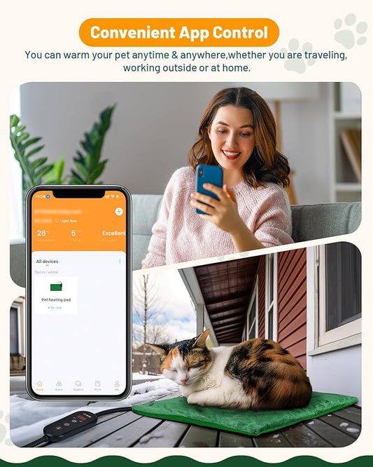 PETNF 2024 Pet Heating Pad with APP Remote Control, Indoor Outdoor Heated Pet Bed with Temperature Time Adjustment & Waterproof Cover, Electric Pet Heated Bed Pads