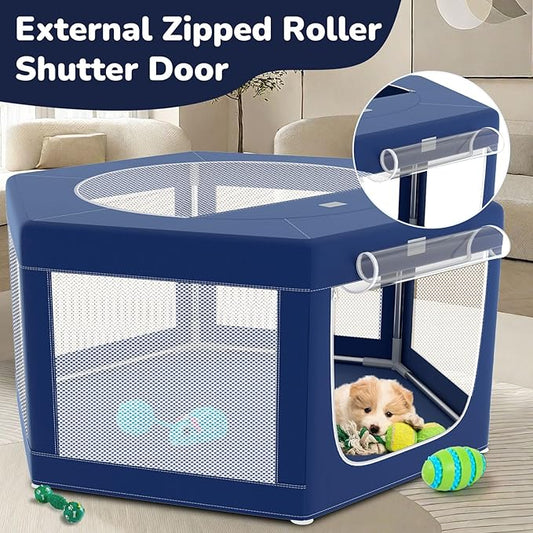 Hexagonal Dog playpen, 45Inch Soft Puppy Playpen with 600D Oxford Fabric, Stable Structure with Thickend Stainless Steel Tubes, 25.6 Inch Height Pet Playpen for Small Dogs and Small Animals