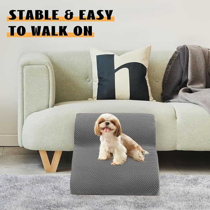 High Density Foam Dog Stairs Ramp for Beds Couches, Romrol Pet Steps with Durable Non-Slip Waterproof Fabric Cover, Dog Slope Stairs Friendly to Small Dogs and Cats or Pets Joints, 2-Tiers