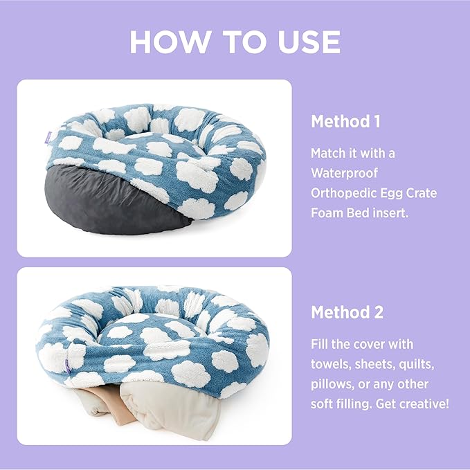Lesure Dog Bed Cover - Medium Dog Bed Washable Removable Cover, Replacement Cover for Orthopedic Pet Mad Beds, 30x30x8 Inches Light Blue