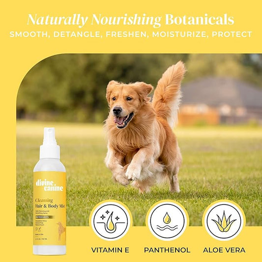 Cleansing Hair and Body Spray for Dogs - 5.1 Fl Oz of Dog Deodorizer, Long Lasting Formula - Everyday Body Spray with Aloe, Lemongrass Oil, and More - Made in The USA