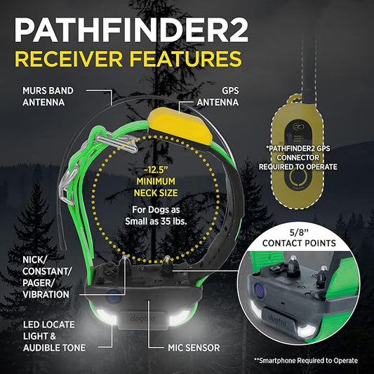 Dogtra Pathfinder 2 Additional Receiver Dog GPS Tracker e Collar Black LED Light No Monthly fees Free App Waterproof Smartwatch Control Satellite Real Time Tracking Long Range Smartphone Required