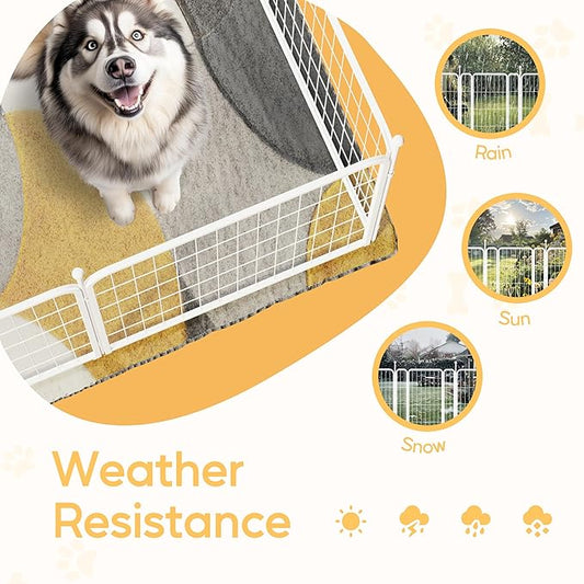 HealSmart Dog Playpen 40 Inch 8 Panels, Heavy Duty Metal Portable Pet Playpen Indoor Outdoor for Camping, Yard, RV, Garden Fence, Privacy Patio, White