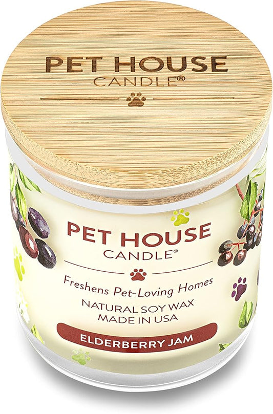 One Fur All Pet House Candle 2 Pack - Plant-Based/Soy, Long Lasting Pet Odor Candle for Home - Elderberry Jam