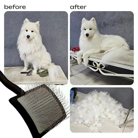 Natural Wooden Grooming Brush for Pets – Long Metal Pins Slicker for Dogs & Cats