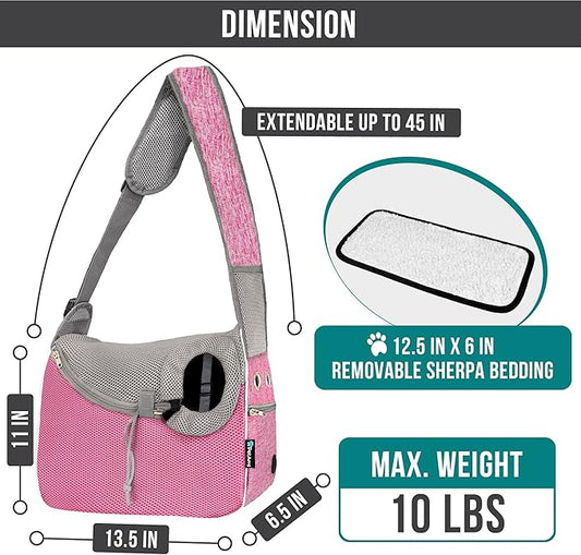 PetAmi Small Dog Sling Carrier, Soft-Sided Crossbody Puppy Carrying Purse Bag, Adjustable Sling Pet Pouch to Wear Medium Dog Cat Travel, Dog Bag for Traveling, Breathable, Poop Bag Dispenser, Pink