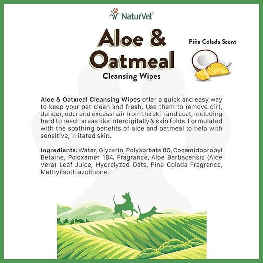 NaturVet Aloe & Oatmeal Cleansing Wipes for Dogs & Cats 60 Count