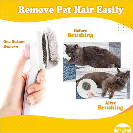 PetNBeyond Self-Cleaning Grooming Brush for Cats and Dogs - Easily Removes Loose Undercoat, Mats, and Tangled Hair - Offers a Gentle Massage for Dogs and Cats