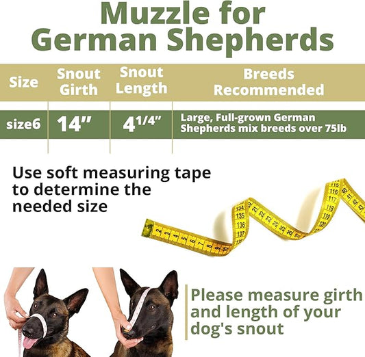 BRONZEDOG Dog Muzzle Wire Basket Metal Mask for Small, Medium and Large Dogs, Breathable, Dog can Drink, Adjustable, Padded, Training, Prevents Biting (Size 6: German Shepherds)