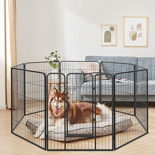FDW Dog Playpen Dog Pen Dog Kennel 8 Panels 40 Inch Hight Indoor Outdoor Folding Metal Portable Puppy Exercise Pen Heavy Duty Dog Fence for Yard Camping,Black