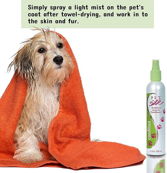 Pet Silk Rainforest Clean Scent Leave-in Conditioner 11.6oz, Long-Lasting Fragrance for Your Pet's Coat, Detangler for All Pets, Infused with Vitamin E, Gentle & Safe for Your Pet's Skin and Coat!