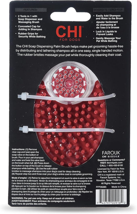 CHI for Dogs Soap Dispensing Palm Brush for Dogs | Dog Grooming Brush with Soap Dispenser | Hand Tool for Dog Grooming