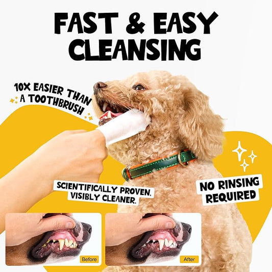 Teeth Cleaning Wipes 60 Packs - Peanut Butter Dental Wipes to Reduce Plaque & Tartar for Dogs & Cats - Pet Dental Wipes for Oral Freshness