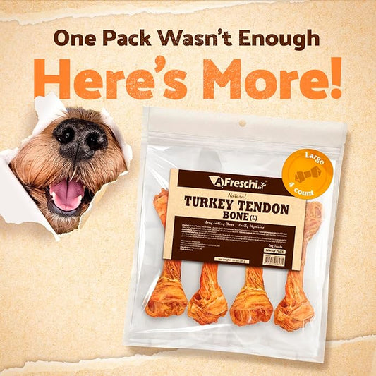 Afreschi Natural Turkey Tendon Bone (L) 10 oz, Turkey Sourced from USA, All Natural Puppy Chew, Hypoallergenic, Rawhide Alternative, for Large Breeds