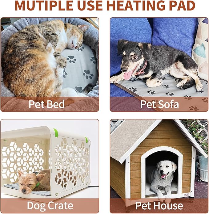 Pet Heating Pad 22x18 in Cat Heating Pads for Cats Waterproof Smart Thermostat Switch, Adjustable Heated Cat Bed, Adding Wire Rope Wires Cat Warming Pad-Paw Print