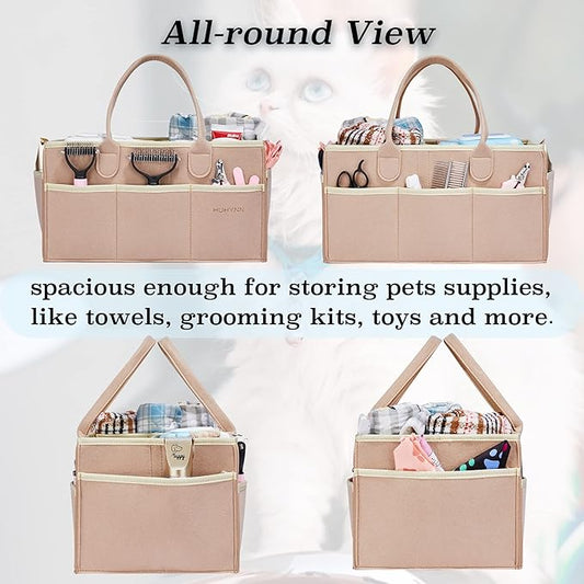 Pet Grooming Tote Bag, Dog Grooming Supplies Organizer Bag, Dog Grooming Bag for Travel Outdoor(BAG ONLY) (Khaki)