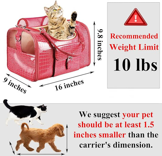 Fashion Pet Carrier, Small Dog Carrier, Cat Carrier, Quality PU Leather Dog Purse, Collapsible Portable Pet Carrying Handbag for Travel Walking Hiking (Pink)