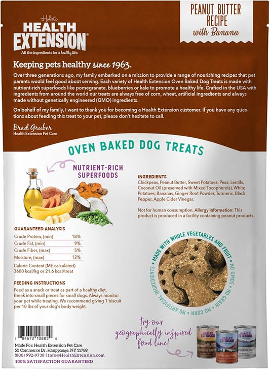 Health Extension Oven-Baked Dog Treats, 2.25lb (1.02kg), Peanut Butter & Banana Recipe – Gluten & Grain-Free, Superfood-Infused, Crunchy Biscuits for Puppy Training