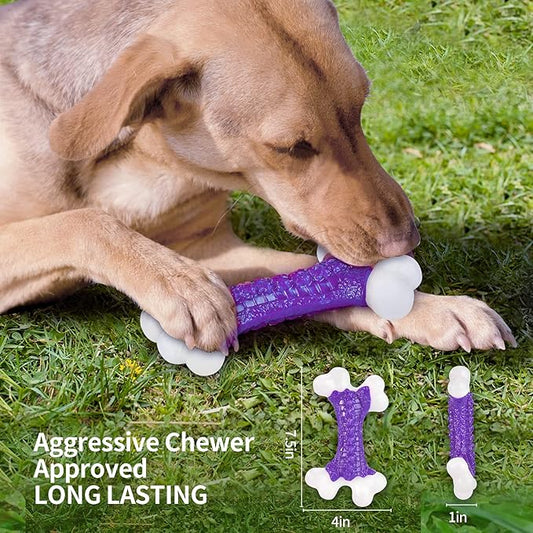 Tough Dog Chew Toys for Aggressive Chewers Large Medium Breed, Bone Toy Dog, Natural Nylon Heavy Duty Extreme Indestructible Teething Training