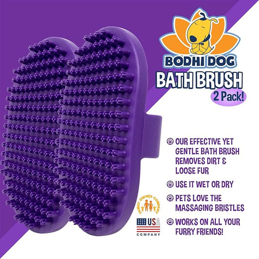 Bodhi Dog Shampoo Brush - Pet Grooming & Bath Supplies for Cats and Dog - Bath Brush for Long & Short Hair - Premium Scrubber for Shower, Bathing & Massage (Two Pack, Purple)