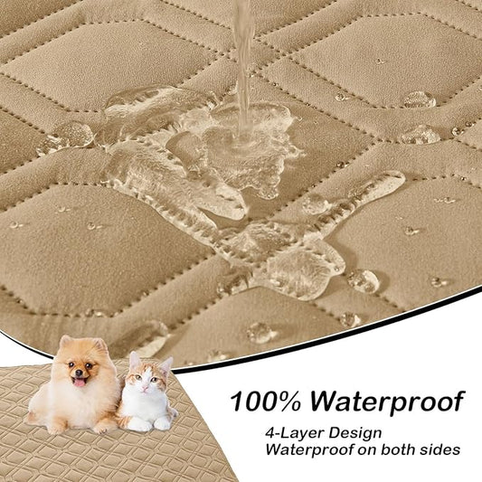 hyha Waterproof Dog Bed Blanket, Soft Dog Bed Cover Pet Blankets, Washable Couch Sofa Cover for Dogs, Reversible Pet Sofa Covers for Furniture (30x53 Inch, Camel/Beige)