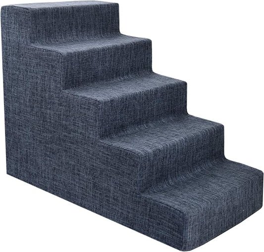 Best Pet Supplies Dog Stairs for Small Dogs & Cats, Foam Pet Steps Portable Ramp for Couch Sofa and High Bed Non-Slip Balanced Indoor Step Support, Paw Safe No Assembly - Dark Gray Linen, 5-Step