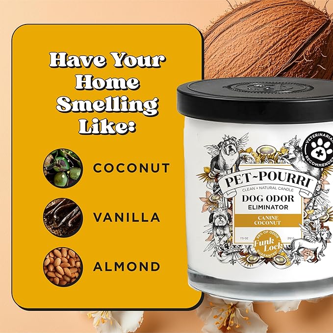 Pet-Pourri Canine Coconut Dog Deodorizer Candle – Puppy & Dog Safe – Plant Based Ingredients & Wax – Vet Approved – Aromatherapy & Air Freshener for Pet Odor – Scented with Coconut, Jasmine & Pear