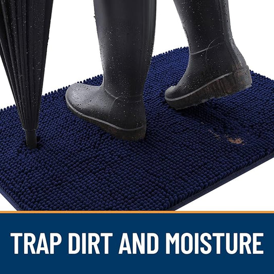 OLANLY Dog Door Mat for Muddy Paws 59x24, Absorbs Moisture and Dirt, Absorbent Non-Slip Washable Mat, Quick Dry Chenille, Mud Mat for Dogs, Entry Indoor Door Mat for Inside Floor, Navy Blue