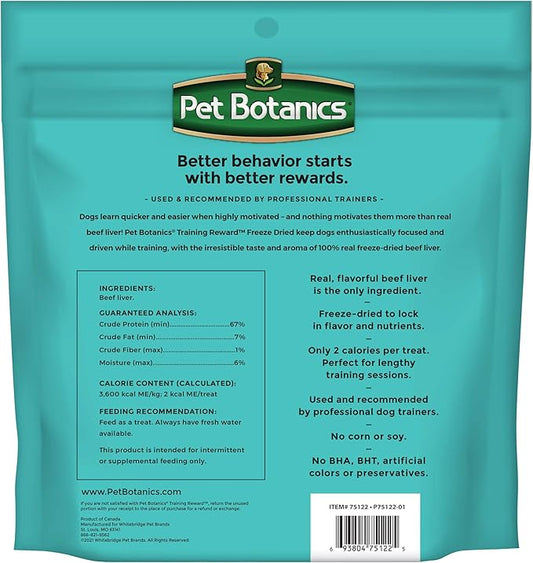 Pet Botanics 16 oz. Pouch Training Reward Freeze Dried, Beef Liver Flavor, with 825 Treats Per Bag, The Choice of Top Trainers