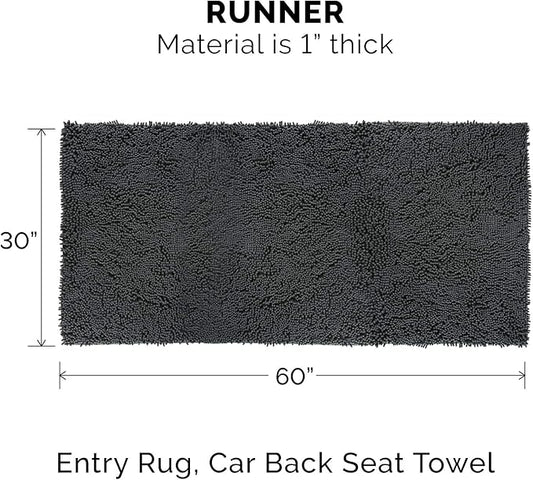 Furhaven 60" x 30" Highly Absorbent Runner Door Mat for Muddy Paws, 100% Washable, Perfect for Entryway, Kitchen, & Bathroom Use - Chenille Shammy Rug - Charcoal (Gray), Runner/XXL