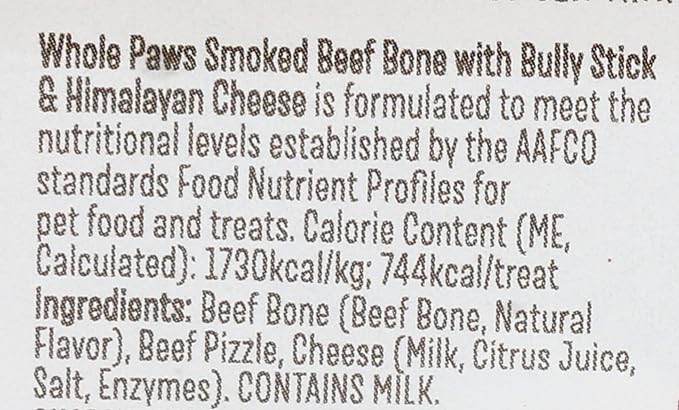 Whole Paws, Smoked Beef Bone with Bully Stick & Himalayan Cheese, Large (For Dogs 60 lbs & Under), 10 Ounce