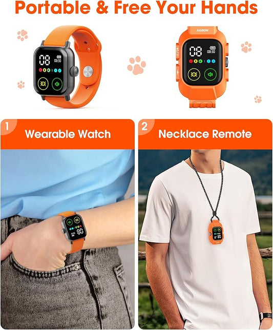 Jugbow Dog Training Collar with Watch-Style Remote, 3300FT Waterproof IPX7 E-Collar, IPX7 Hand-Free Remote 24H Time Display, Electric Vibration Beep Collars for 10-120 lb Small Medium Large Dogs