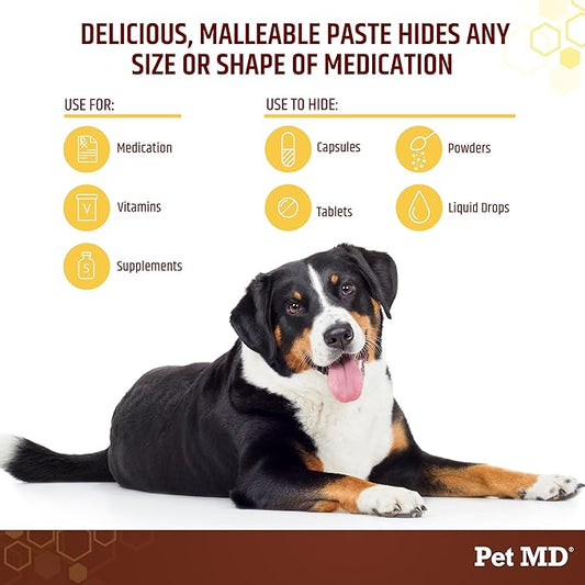 Pet MD Wrap-A-Pill with Dog Probiotics - Pill Wrap for Dogs Medicine - Easy-to-Use Paste to Hide Capsules, Create Pockets and Pill Treats for Dogs - Cheese & Bacon (4.2oz)