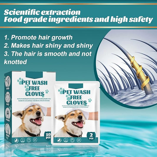 Pet Rinse Free Grooming Gloves, 10Pcs Pet Wipes for Dogs & Cats Wash Free Gloves, Cleansing Grooming with Plant Extract No Rinse Thick Extra Puppy Wipes