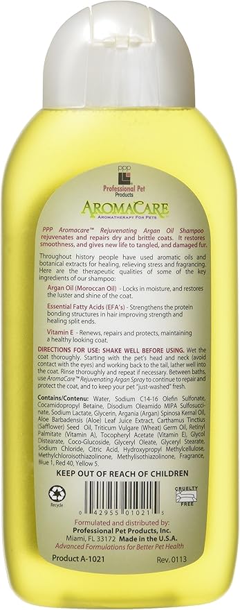 PPP AromaCare Rejuvenating Argan Shampoo for Dogs - Repairs Dry and Brittle Coats - Leaves Fur Silky & Shiny - 13.5 fl oz.