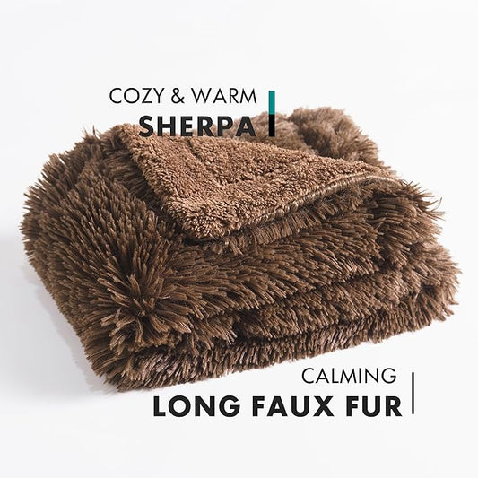 gogobunny Waterproof Plush Long Faux Fur Pet Throw Blanket Ultra Soft Fluffy Bed Couch Cover Washable - Premium Flannel Calming Blankets for Dog Puppy Cat (33x77 Inch (Pack of 1), Chocolate)