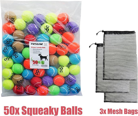 Squeaky Tennis Balls for Dogs Colorful Easy Catching Pet Dog Balls 50 Pack (2.5inch-6colors)
