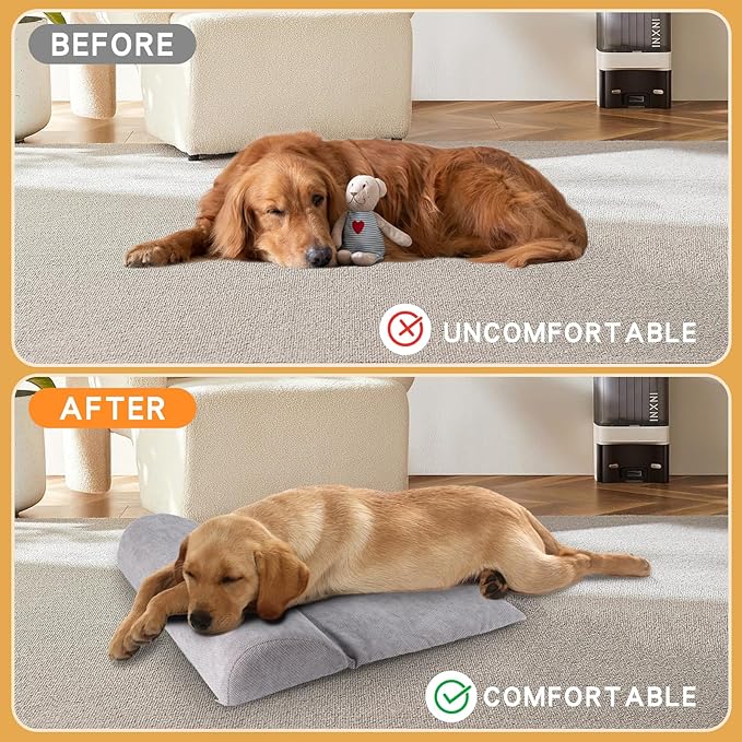 Dog Bolster Pillow with High Resilience Foam, Headrest for Large Dogs, Benefit for Cervical Vertebra and Neck, Easy to Carry, Machine Washable Cover&Easy to Clean(Grey)
