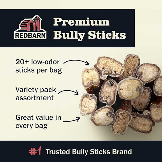 Redbarn Pet Products All Natural 4-5" Bully Sticks for Small & Medium Dogs - Healthy Long Lasting Chews Variety Party Pack - 100% Beef Single Ingredient Low Odor Rawhide Free - 12oz Bag