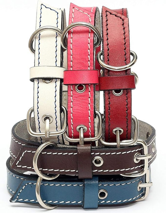 Premium Leather Collars with Stainless Steel Buckles (12"-15", Chocolate)