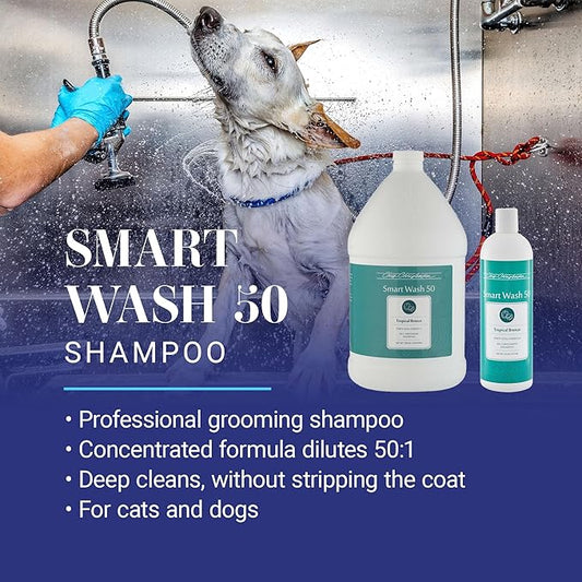 Chris Christensen Smartwash50 Tropical Breeze Ultra Concentrated Dog Shampoo, Makes Up to 50 Bottles, Groom Like a Professional, Delightfully Fragranced, Suitable for All Coats, Made in USA, 16 Oz