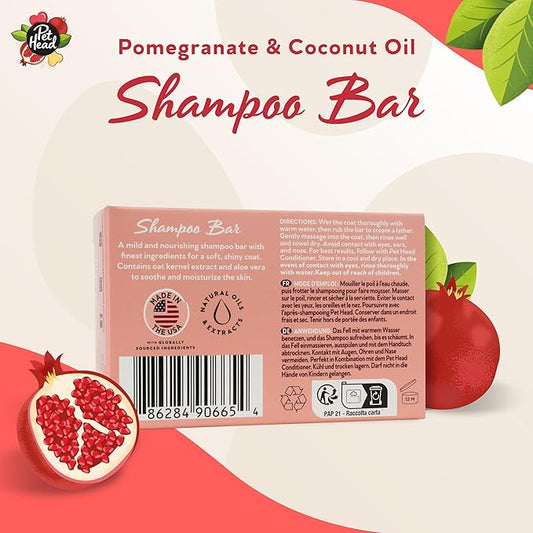 Pet Head Pomegranate Shampoo Bar for Dogs | 3in1 Cleanses, Hydrates & Nourishes All Dog Coats | with Oat Kernel Extract & Coconut Oil | Free of parabens & sulphates | Gentle Formula for Puppies | 3oz