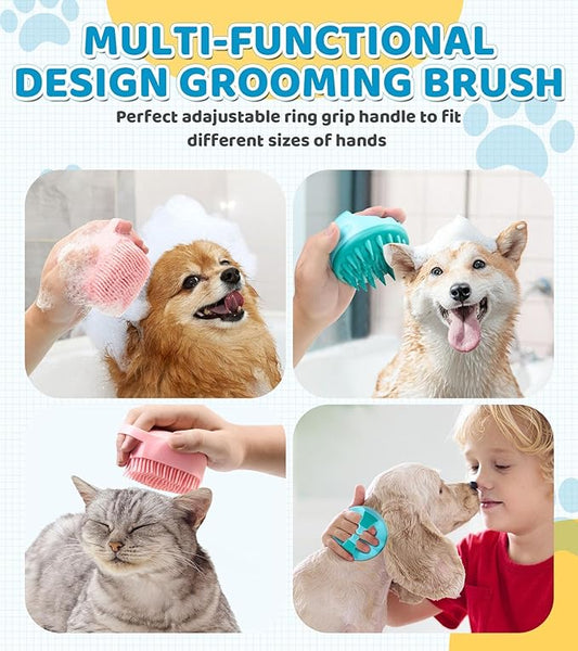 Pet Grooming Brush with Shampoo Dispenser, Soft Silicone Bath Scrubber for Dogs, Cats, and Puppies – Gentle Cleaning and Massaging Tool, Ideal for Small Pets, Easy to Use & Clean, Pink/Blue