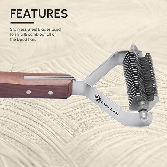 Flamia & Jabz Undercoat Rake for Dogs & Cats, Dematting Grooming Stripper Tool (20 Blades)