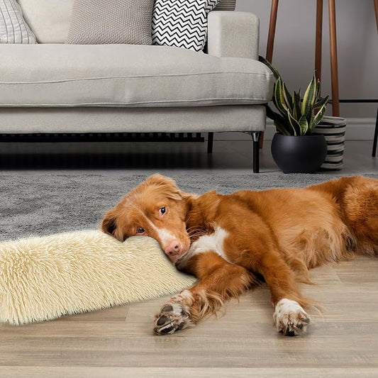 HOMBYS 25" Length Dog Pillows for Large and Medium Dogs, Soft Faux Fur Claming Dog Nek Pillow for Improving Anxiety Reduce, Machine Washable Pet Pillow for Cats, Plush Pet Toy (Khaki, 25"x8"x4")