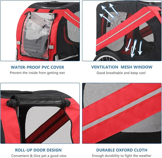 PEXMOR Dog Bike Trailer, Folding Pet Dog Trailer Cart for Bicycle, Bike Cargo Wagon Carrier w/Universal Hitch & 20" Wheel