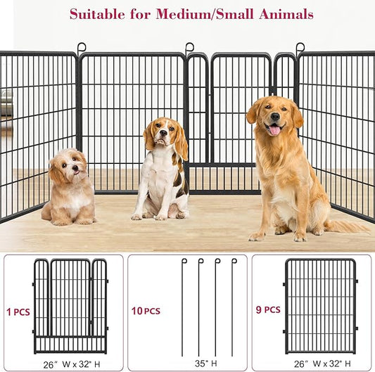 Dog Playpen, 32inch 10 Panels Outdoor Dog Fence Indoor Dog Pen Anti-Rust Pet Puppy Pen Dog Exercise Pen with Lock for Medium Small Dogs, Portable Pet Fence for Yard RV Camping