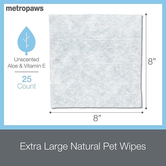 MetroPaws Unscented Dog Wipes, 25 Extra Large, Thick Cleaning Wipes & The Dog Waste Bag Dispenser & Holder, Bag Holder With 20 Bags for Leash - Purple