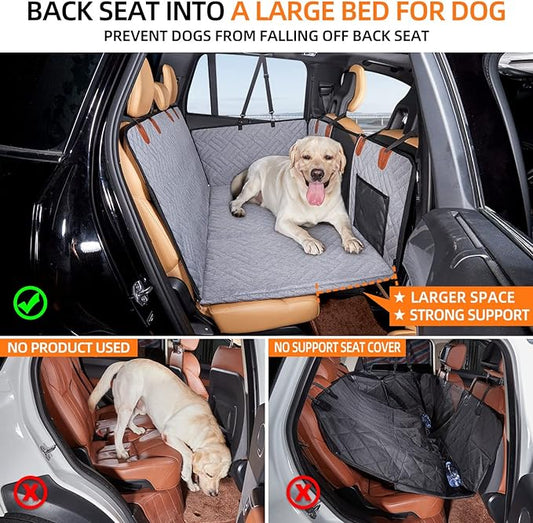 YJGF Back Seat Extender,Dog Seat Cover for Back Seat,Hard Bottom Car Seat Cover for Dogs,Dog Hammock for Car,Back Seat Pet Cover for Dogs(Grey)
