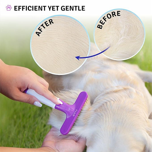 POODLIE Poodle Pet Dog Grooming Rake| Dematting Tool with Stainless Steel Shedding Comb for Pets | 2 Rows of Pins Gently Remove Loose or Tangled Hair from Undercoat | Purple Handle